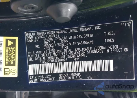 2018 Toyota Highlander Se from USA, damaged, VIN 5TDJZRFH4JS804876